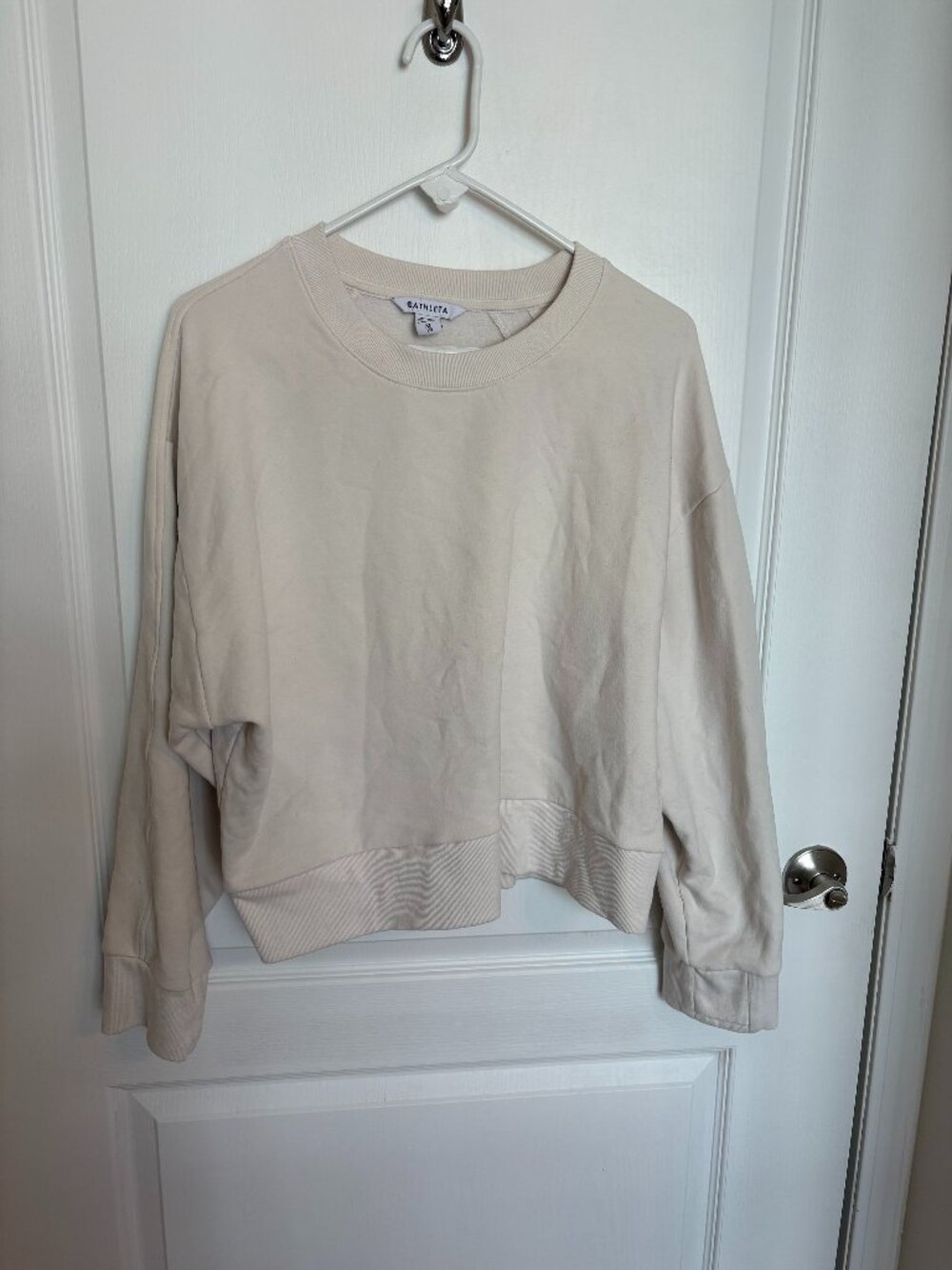 Athleta Retroplush Revive Crewneck Sweatshirt XL Magnolia White Thumbholes